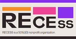 RECEss logo with pastel colored blocks around the different sized letters